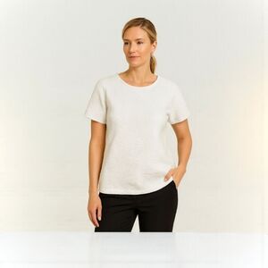 Brooks Brothers Women's Top Large Quilted Roses Short‎ Sleeve White Work Travel